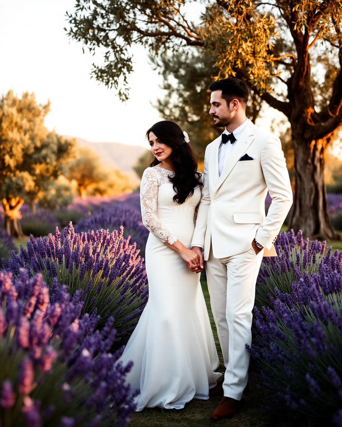 Amélie and Julien among lavender and olive trees