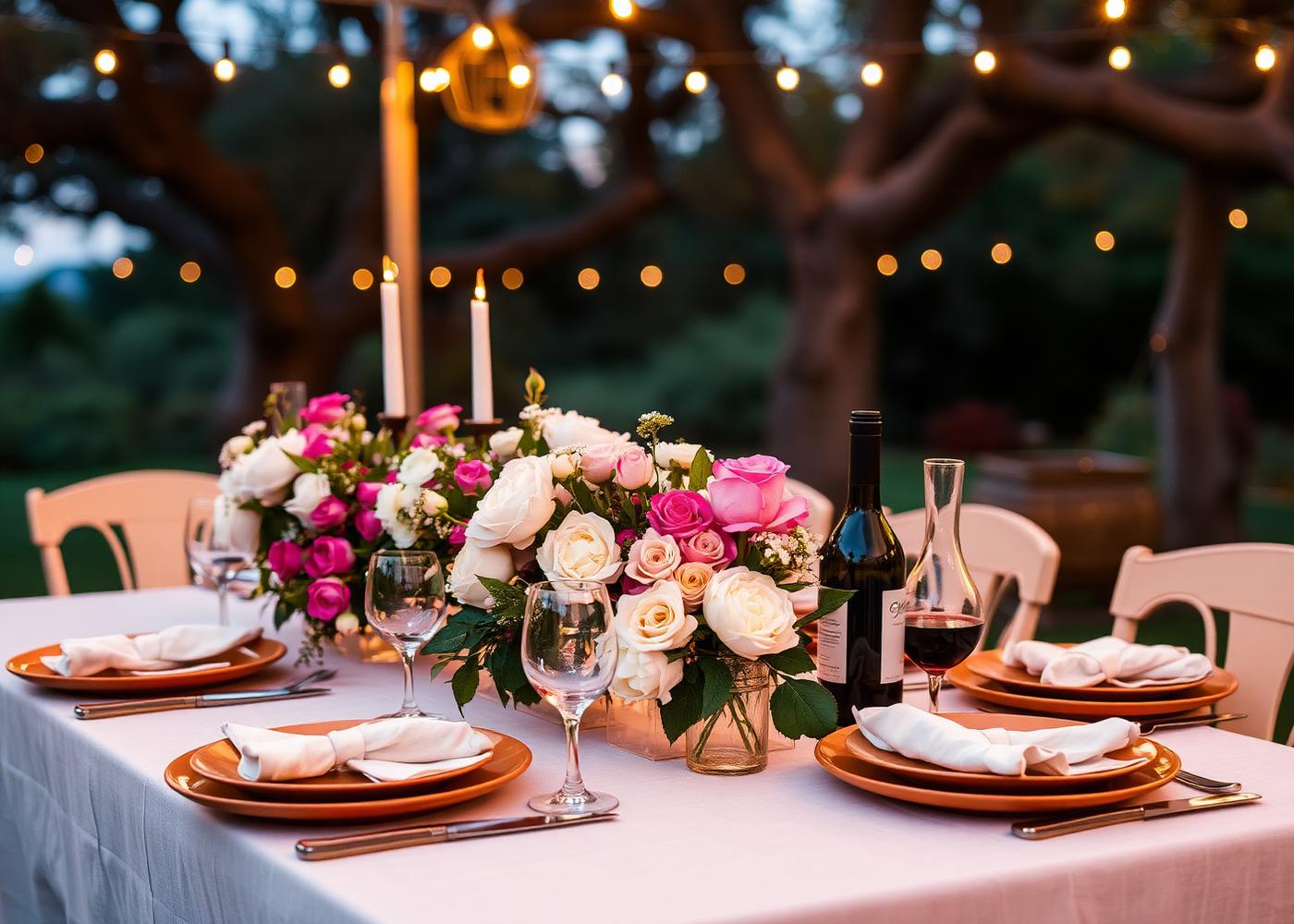 The garden dinner table set under plane trees