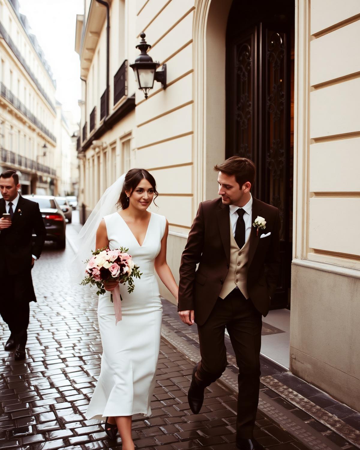 Clara and Noah leaving the Paris city hall