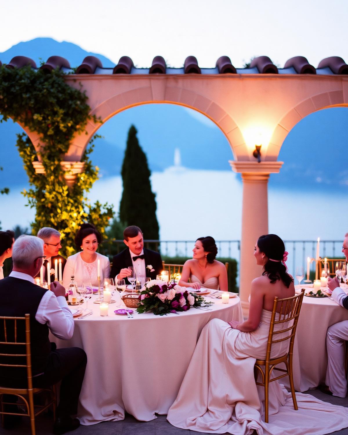 Candlelit dinner on the villa terrace above Lake Como