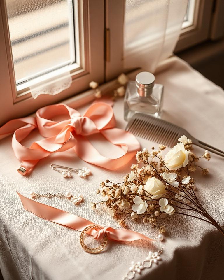 Bridal styling table with silk ribbons