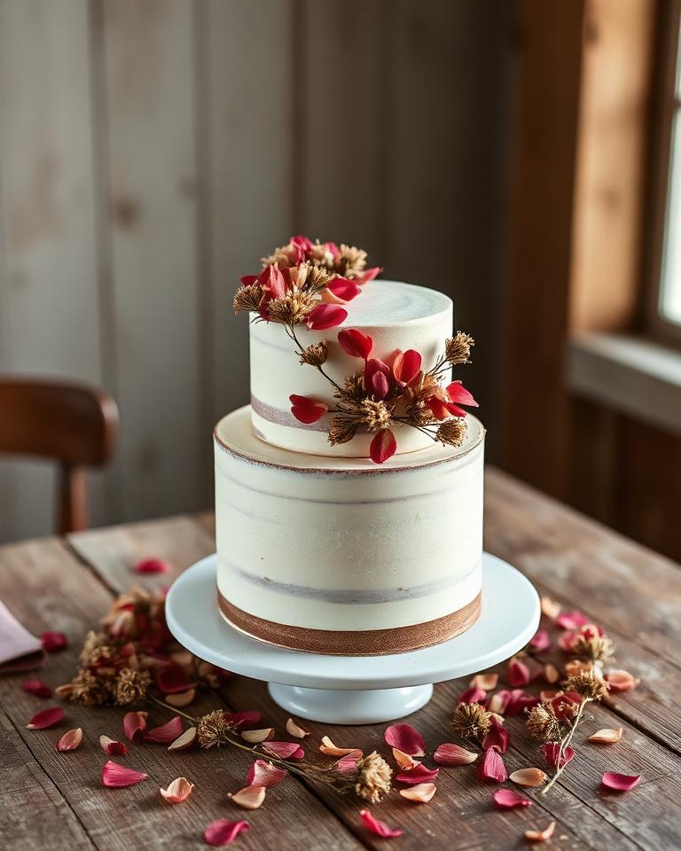 Minimal wedding cake with dried petals